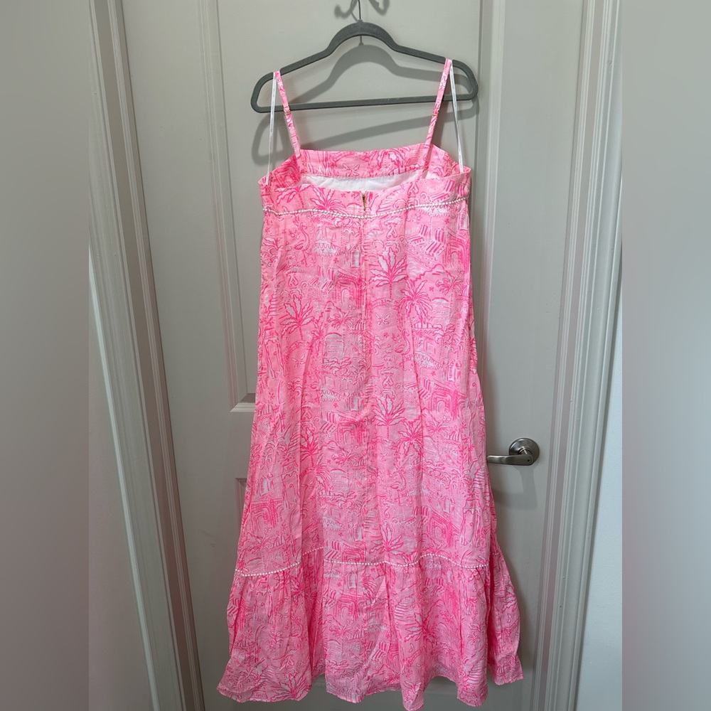 NWT Lilly Pulitzer Pink and White tropical Rozalie Linen Maxi Dress size 12 🌸💕🦩 - Picture 6 of 10